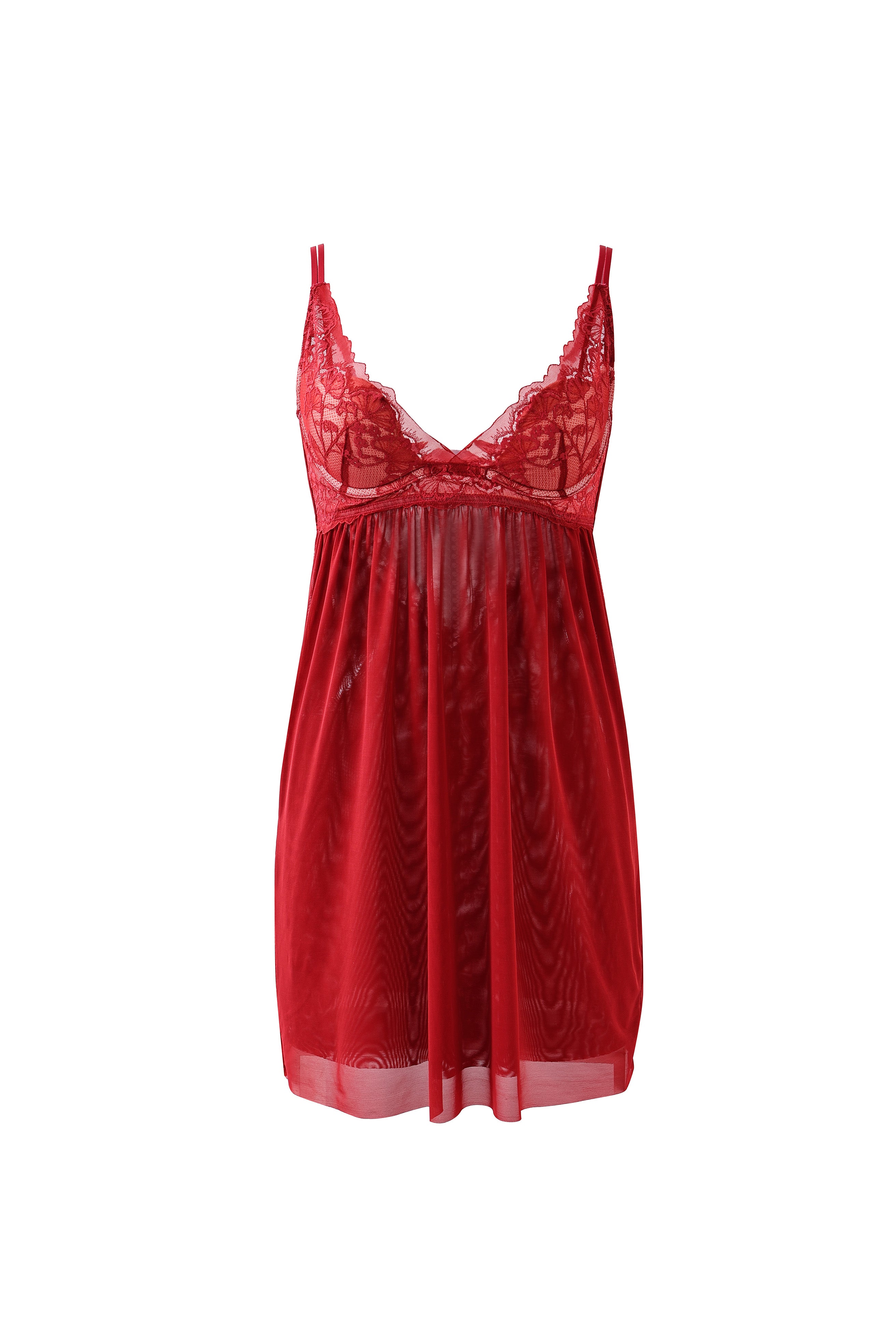 【Secret Curve】Lingerie-Grade Deep U Plunge Gathering Lace Sexy Sleep Dress (with Matching Panty)